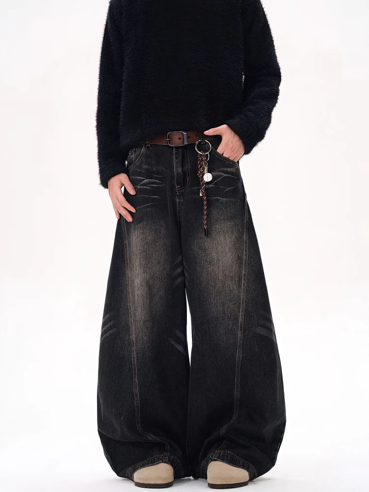 Vintage Black Washed Wide-Leg Jeans