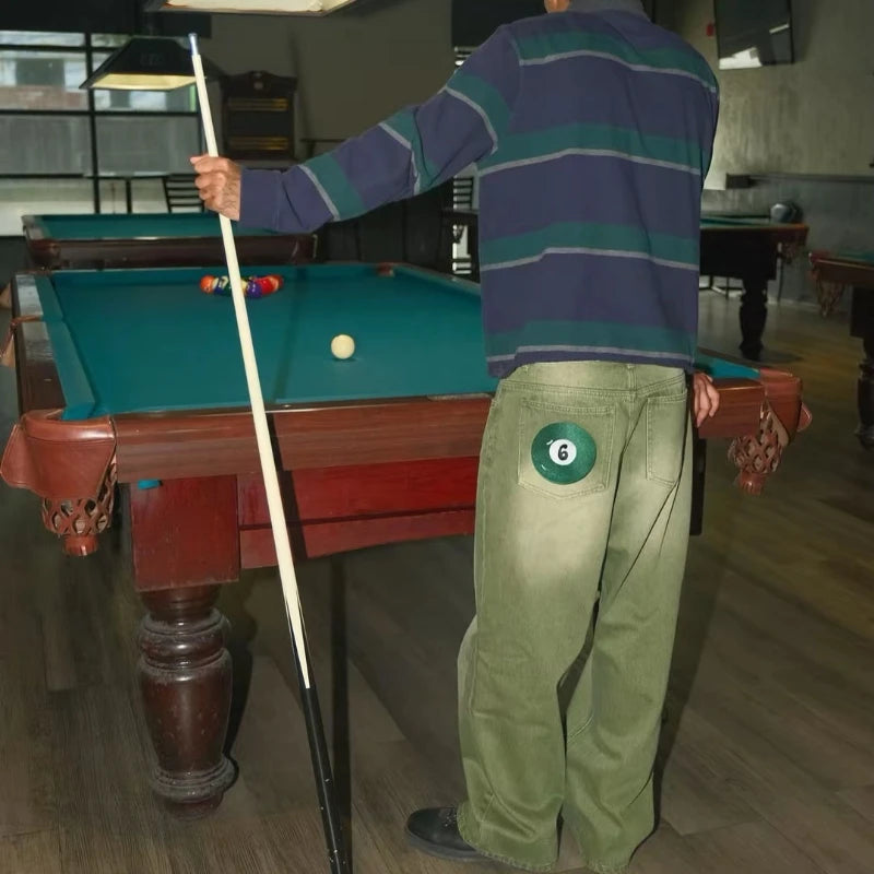Vintage Billiards Embroidered Loose Jeans