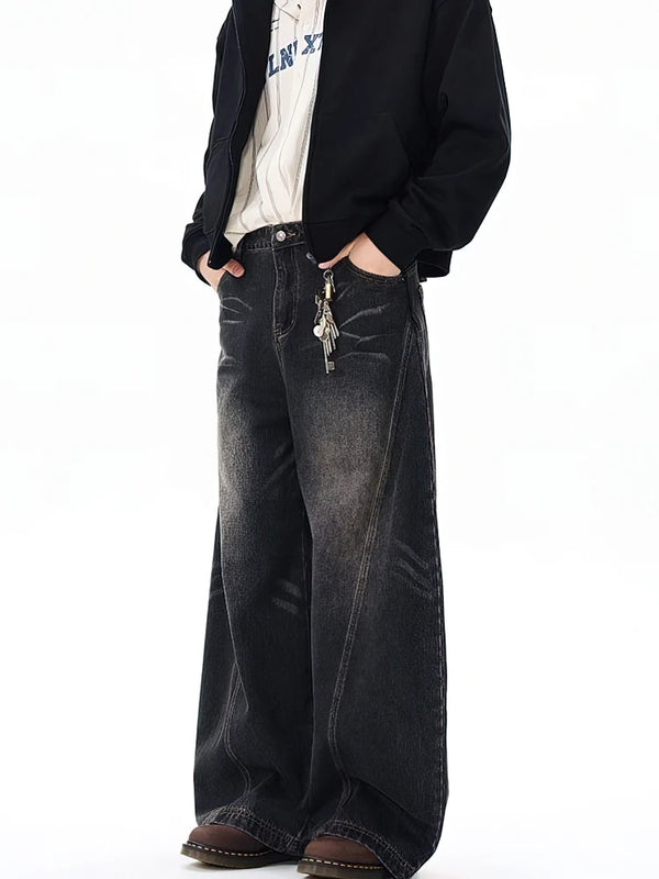 Vintage Black Washed Wide-Leg Jeans