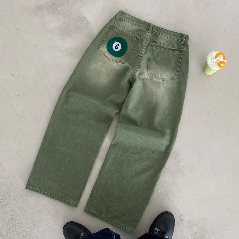 Vintage Billiards Embroidered Loose Jeans